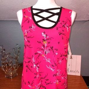 Floral top with criss cross neckline